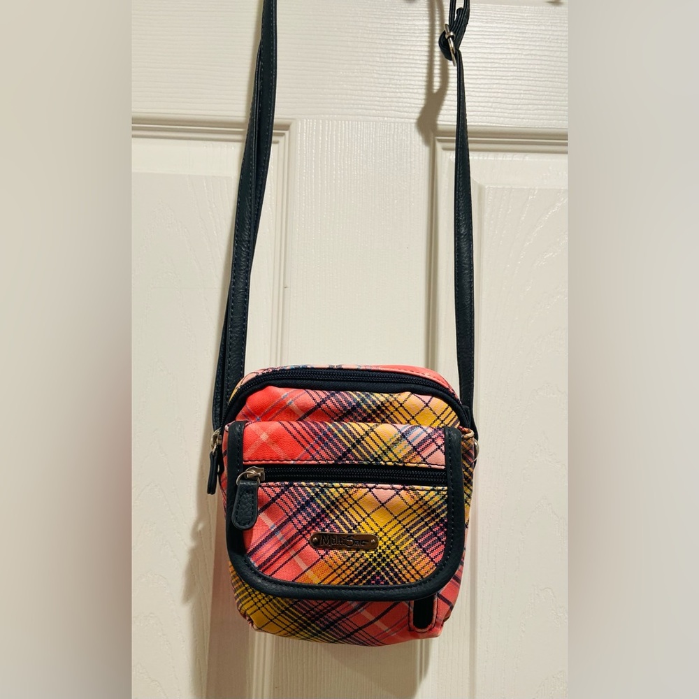 Plaid Mini Crossbody Bag in Coral & Yellow